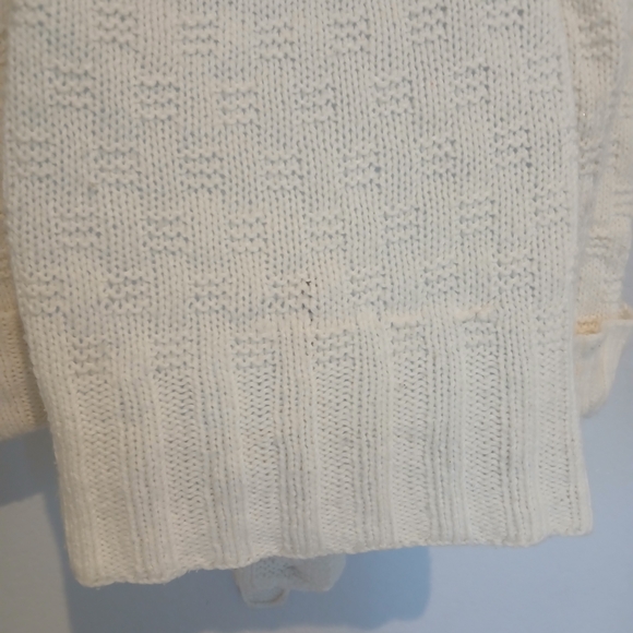 Cozy Ivory Cream Belted Crochet Knit Long Cardigan Dustet Sweater Size XL - Picture 7 of 7